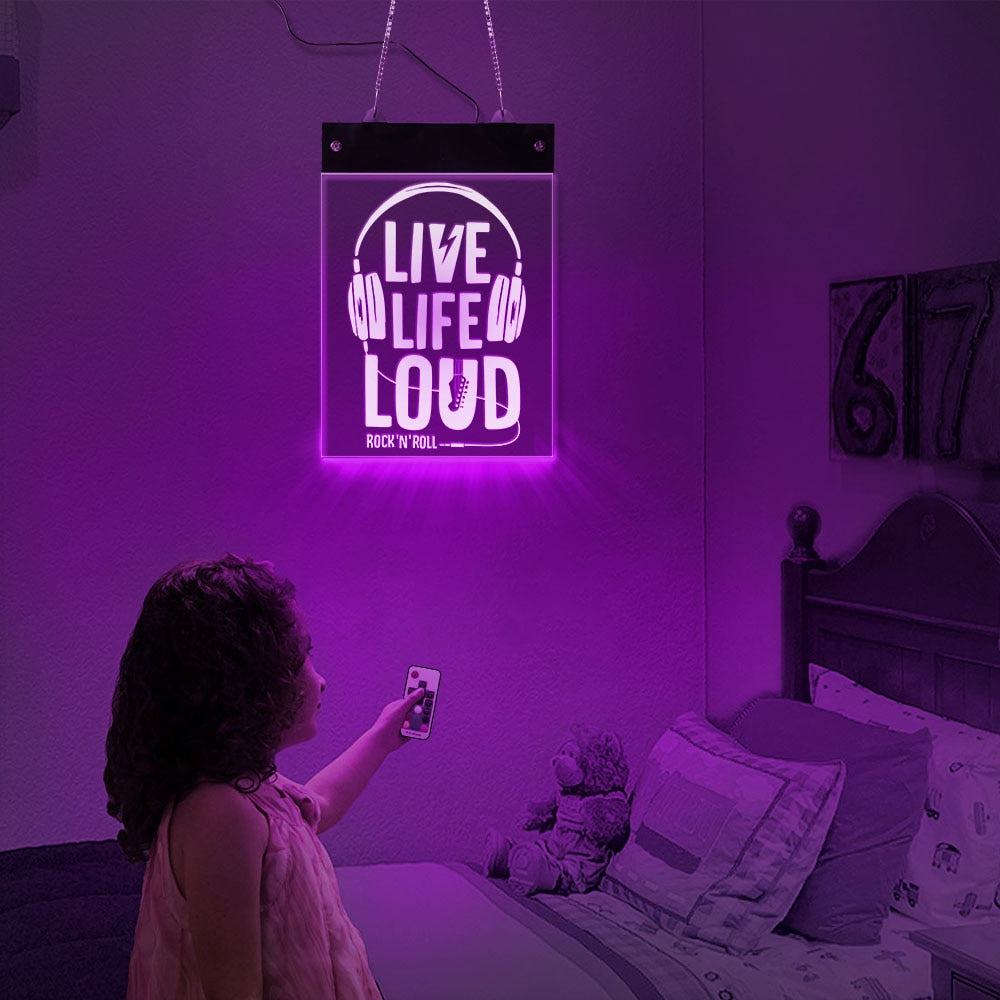 Live Life Loud Rock And Roll RGB LED Wall Neon Sign