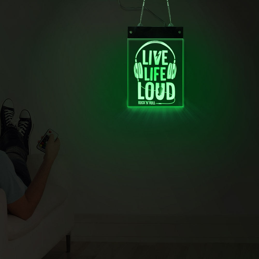 Live Life Loud Rock And Roll RGB LED Wall Neon Sign