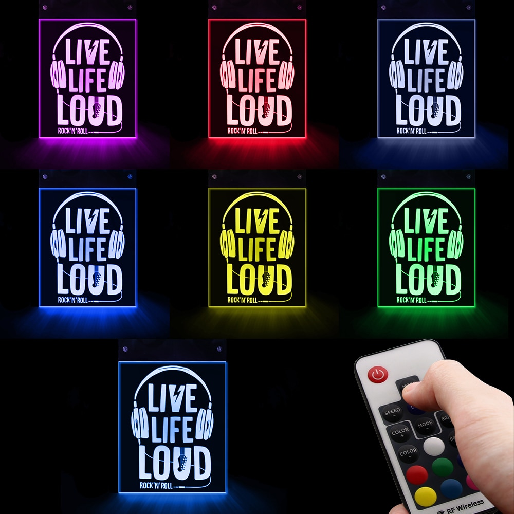 Live Life Loud Rock And Roll RGB LED Wall Neon Sign