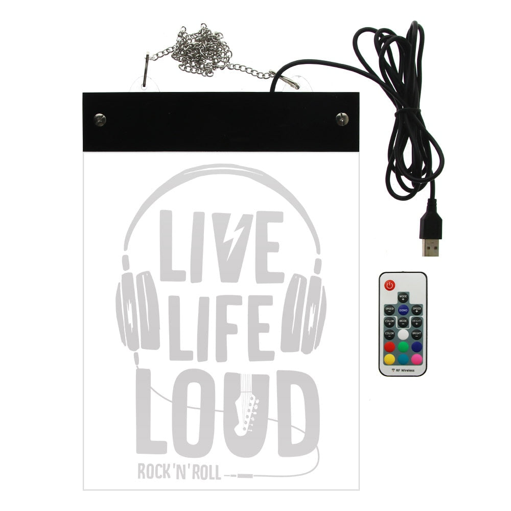 Live Life Loud Rock And Roll RGB LED Wall Neon Sign