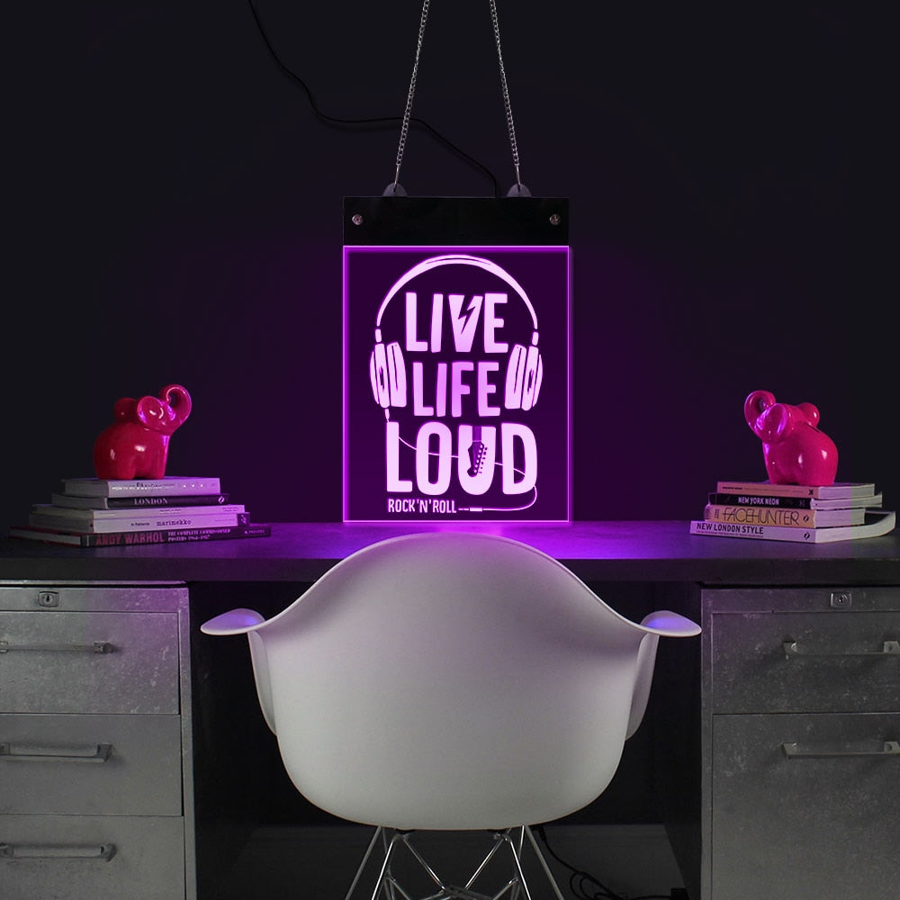 Live Life Loud Rock And Roll RGB LED Wall Neon Sign