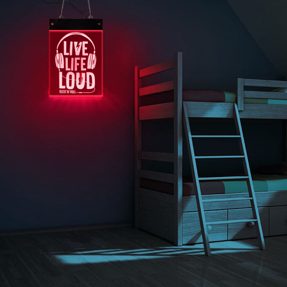 Live Life Loud Rock And Roll RGB LED Wall Neon Sign